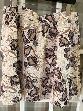 LOFT Cream and Brown Floral Tiered Mini Skirt